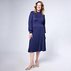 "As Is" Antthony Mock Neck Sweater Knit Pleated Dress