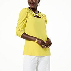 "As Is" Antthony Ornamented Lace Twist Neck Puff Sleeve Blouse
