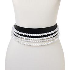 "As Is" Antthony Stretch Belt with Faux Pearl Beads