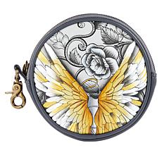 "As Is" Anuschka Hand-Painted Leather Zip-Top Coin Pouch