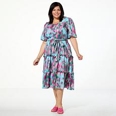 "As Is" Badgley Mischka Macie Short-Sleeve Tiered Dress