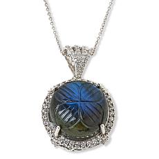 "As Is" C. Lopez Floral-Carved Labradorite & Zircon Pendant with Chain