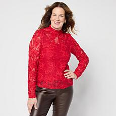 "As Is" C Wonder by Christian Siriano Chiffon Lace Top with 3D Flor...