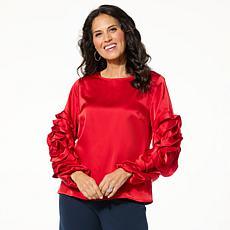 "As Is" C Wonder Runway Collection Rosette Sleeve Blouse