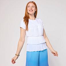 "As Is" C Wonder Short-Sleeve Layered Hem Pleated Tee