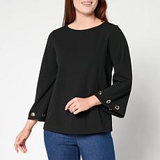 "As Is" Colleen Lopez Crepe Knit Top with Grommets