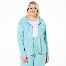 "As Is" Colleen Lopez Embellishd Sweater Knit Zip-Front Hooded Crdigan