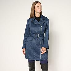 "As Is" Colleen Lopez Faux Denim Double Breasted Belted Jacket