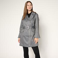 "As Is" Colleen Lopez Faux Denim Double Breasted Belted Jacket