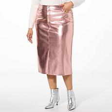 "As Is" Colleen Lopez Faux Leather Midi Pencil Skirt