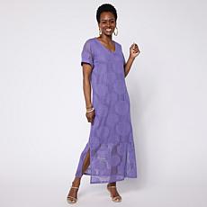 "As Is" Colleen Lopez Knit Crochet V-Neck Maxi Dress