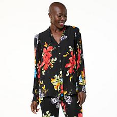 "As Is" Colleen Lopez Printed Woven Crepe Blouson Sleeve Blouse