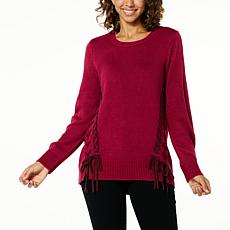 "As Is" Colleen Lopez Pullover Sweater with Lace-up Seams 