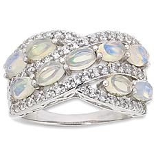 "As Is" Colleen Lopez Silver Exotic Gem & White Zircon Crossover Ring