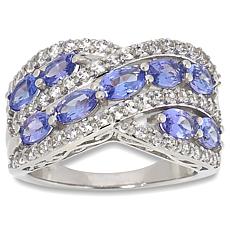 "As Is" Colleen Lopez Silver Exotic Gem & White Zircon Crossover Ring