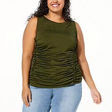 "As Is" Colleen Lopez Solid Knit Ruched Tank Top