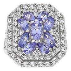 "As Is" Colleen Lopez Tanzanite & Zircon Dble Halo Strling Silver Ring