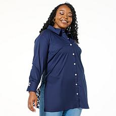 "As Is" Colleen Lopez Woven Button Front Topper with Lace Back