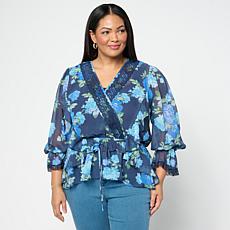 "As Is" Colleen Lopez Woven Ruffle Front Surplice Blouse
