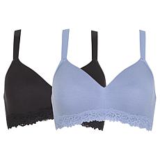 "As Is" Comfort Code 2-pack Lightly Lined Lace Trim Wireless Bra