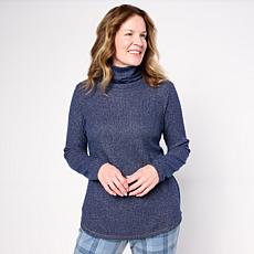 "As Is" Comfort Code Shimmer Waffle Knit Funnel Neck Pullover Top