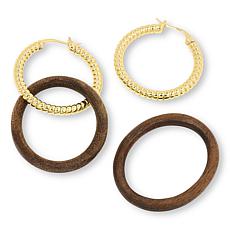 "As Is" Connie Craig Carroll Jewelry Millie Wood Dangle Hoop Earrings