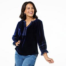 "As Is" Democracy 3/4-Sleeve Embroidered Velvet Top