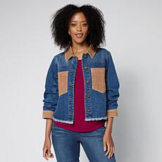 "As Is" Democracy Mixed Media Ruched Sleeve Denim Jacket