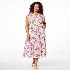 "As Is" Democracy Smocked Waist Flutter Sleeve Midi Dress