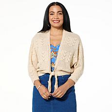"As Is" Democracy Tie-Front Crocheted Cardigan