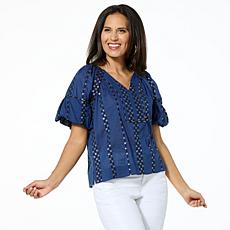 "As Is" Democracy Woven Bubble-Sleeve Top