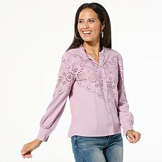"As Is" Democracy Woven Ruffled Edge Long Sleeve Top