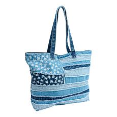 "As Is" DG2 by Diane Gilman Americana Flag Denim Tote Bag