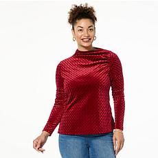 "As Is" DG2 by Diane Gilman Asymmetric Long-Sleeve Velvet Top