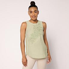 "As Is" DG2 by Diane Gilman Crinkle Dobby Embroidered Tank