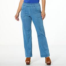"As Is" DG2 by Diane Gilman Dream Drape Smocked Waist Wide-Leg Jean