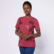 "As Is" DG2 by Diane Gilman Embellished Crew Neck Short-Sleeve Top