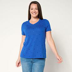"As Is" DG2 by Diane Gilman Embellished Crystal Front V-Neck Top