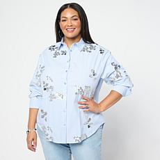 "As Is" DG2 by Diane Gilman Embellished Striped Poplin Button-Down ...