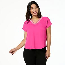 "As Is" DG2 by Diane Gilman Embroidered Border Dolman Top