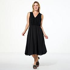 "As Is" DG2 by Diane Gilman Embroidered Eyelet Inset Midi Dressed D...