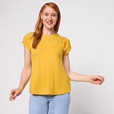 "As Is" DG2 by Diane Gilman Everyday Jersey Scallop Eyelet Yoke Top