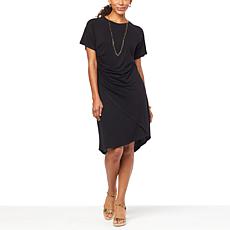 "As Is" DG2 by Diane Gilman Hi-Low Hem Wrap Front T-Shirt Dress