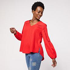 "As Is" DG2 by Diane Gilman Jacquard Lantern Sleeve Blouse