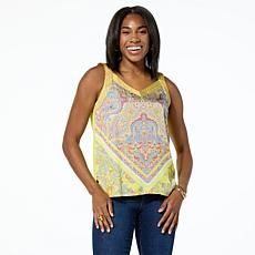 "As Is" DG2 by Diane Gilman Mixed Media Scarf Print V-Neck Tank