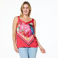 "As Is" DG2 by Diane Gilman Mixed Media Scarf Print V-Neck Tank