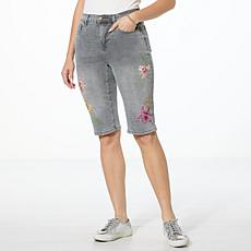"As Is" DG2 by Diane Gilman New Classic Stretch Embroidered Bermuda...