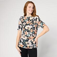 "As Is" DG2 by Diane Gilman Printed Boatneck Elbow Sleeve Top