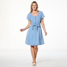 "As Is" DG2 by Diane Gilman Puff-Sleeve Scoopneck Dress