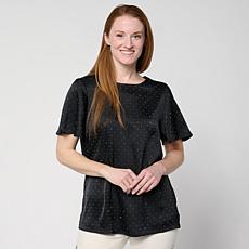 "As Is" DG2 by Diane Gilman Rhinestone Embellished Flutter Sleeve Top 